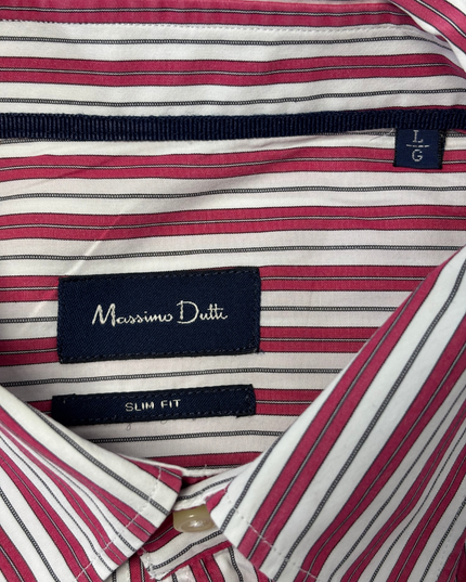 Massimo Dutti Red & White Striped Slim Fit Shirt