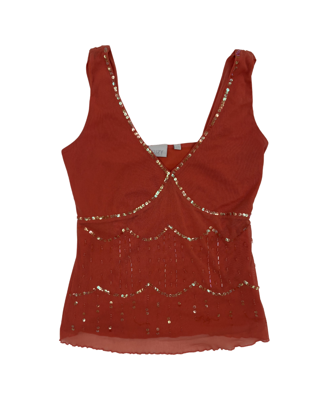 Suzy Shier Coral Red Sequin Embellished Y2K Cami Top - XXS