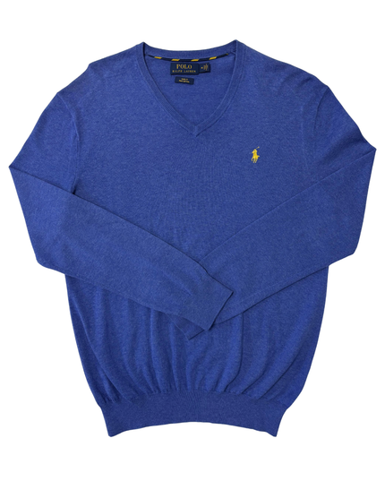 Ralph Lauren Slim Fit Blue Pima Cotton V-Neck Sweater