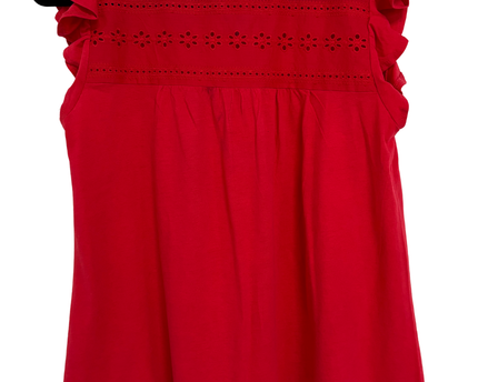 LOFT Outlet Cherry Red Eyelet Yoke Ruffle Sleeve Blouse
