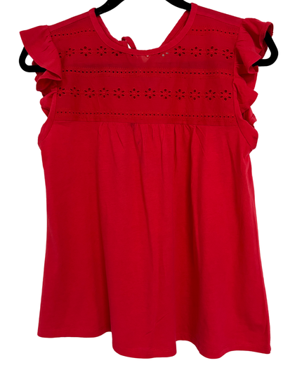 LOFT Outlet Cherry Red Eyelet Yoke Ruffle Sleeve Blouse