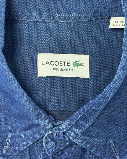 Lacoste Blue Textured Classic Crocodile Logo Regular Fit Shirt