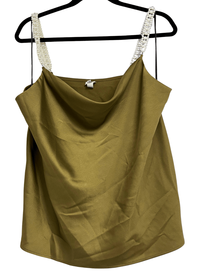 River Island Olive Green Embellished Strap Cowl Neck Cami Top