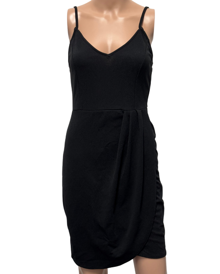 Bebe Black Draped Tulip Hem Spaghetti Strap Mini Dress