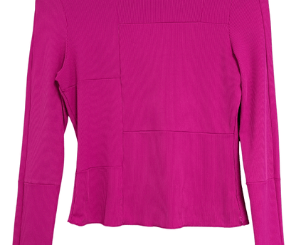 Patch-Stitched Fuchsia Ribbed Long Sleeve Stretch Top