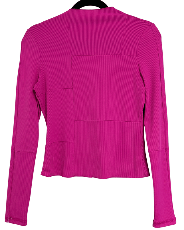 Patch-Stitched Fuchsia Ribbed Long Sleeve Stretch Top