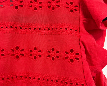 LOFT Outlet Cherry Red Eyelet Yoke Ruffle Sleeve Blouse