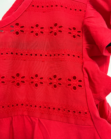 LOFT Outlet Cherry Red Eyelet Yoke Ruffle Sleeve Blouse