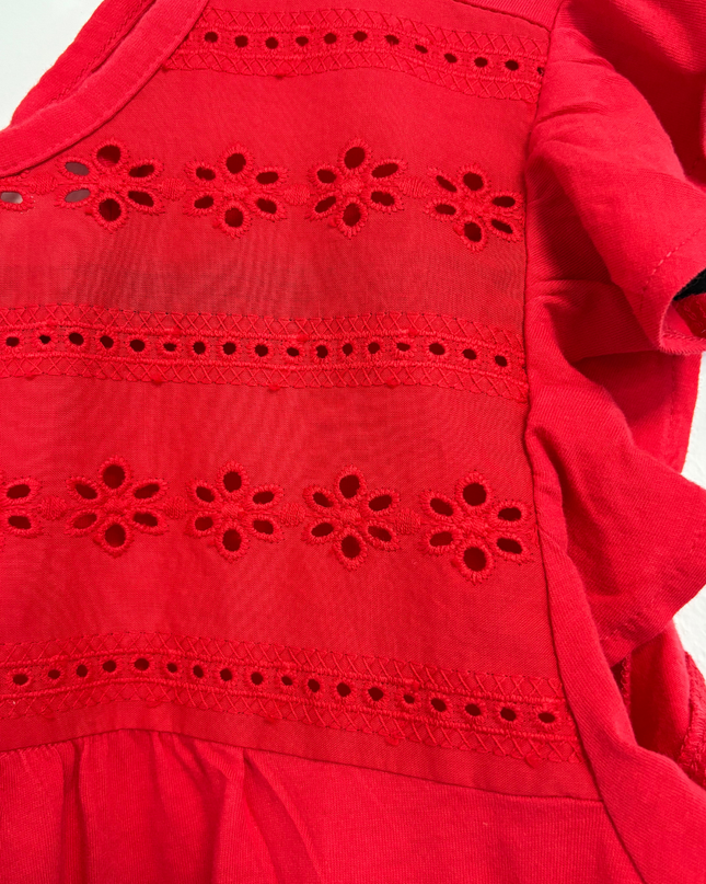 LOFT Outlet Cherry Red Eyelet Yoke Ruffle Sleeve Blouse