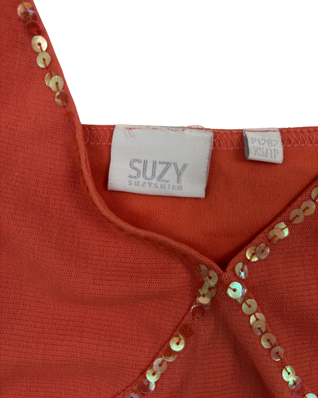 Suzy Shier Coral Red Sequin Embellished Y2K Cami Top - XXS