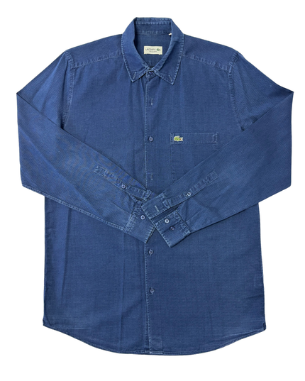 Lacoste Blue Textured Classic Crocodile Logo Regular Fit Shirt
