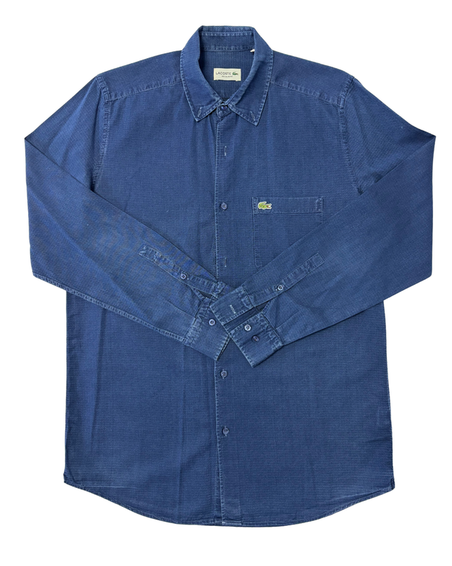 Lacoste Blue Textured Classic Crocodile Logo Regular Fit Shirt