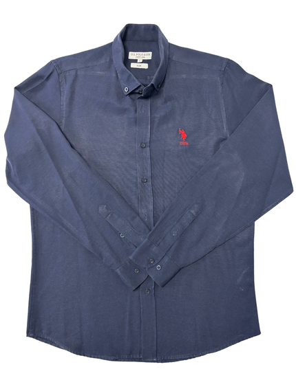 U.S.P.A Navy Blue Slim Fit Long Sleeve Button-Down Shirt