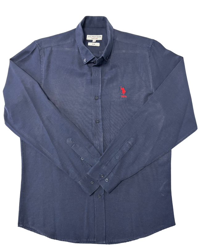 U.S.P.A Navy Blue Slim Fit Long Sleeve Button-Down Shirt