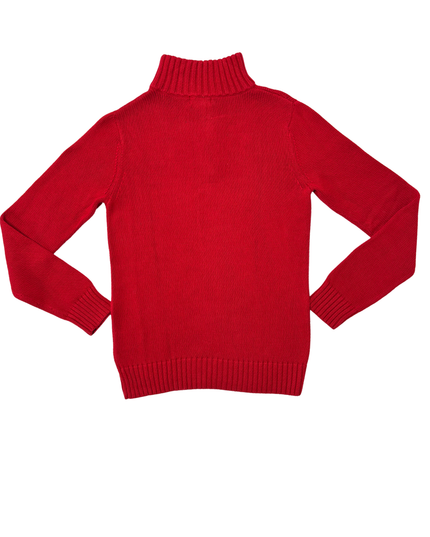 Ralph Lauren Red Quarter-Zip Cotton Mock Neck Sweater