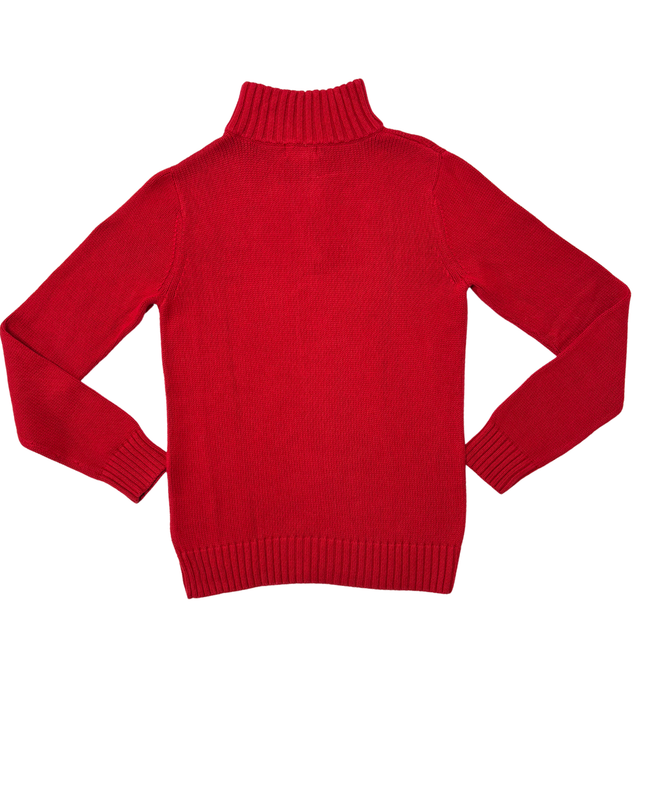 Ralph Lauren Red Quarter-Zip Cotton Mock Neck Sweater