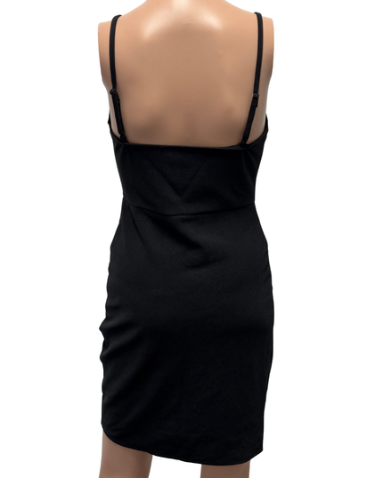 Bebe Black Draped Tulip Hem Spaghetti Strap Mini Dress