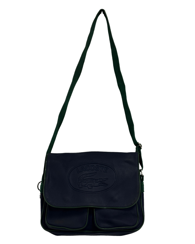 Vintage Lacoste Chemise Large Embossed Croc Navy Blue Messenger Bag
