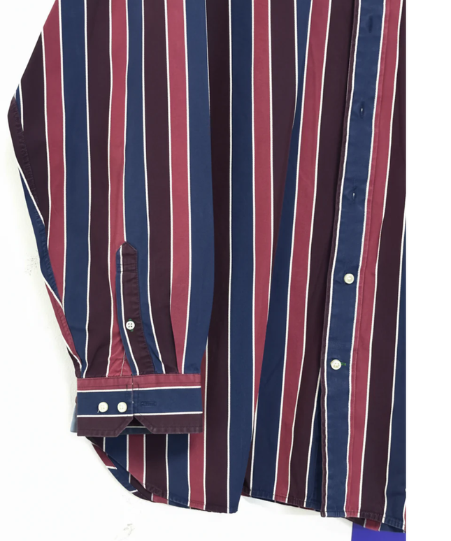 Tommy Hilfiger Burgundy and Navy Blue Striped Long Sleeve Shirt
