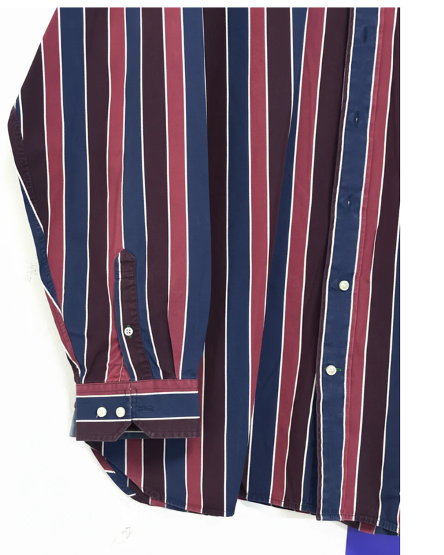 Tommy Hilfiger Burgundy and Navy Blue Striped Long Sleeve Shirt