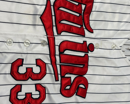 Majestic White Minnesota Twins Justin Morneau #33 Pinstripe Baseball Jersey