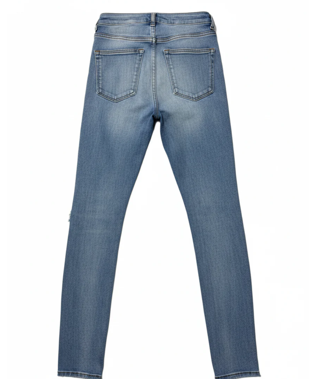 Bershka Blue High-Waisted Distressed Skinny Jeans