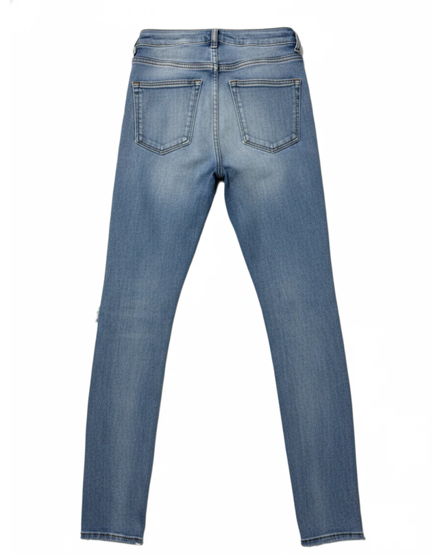 Bershka Blue High-Waisted Distressed Skinny Jeans