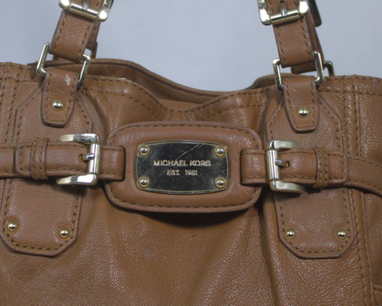 Michael Kors Brown Pebble Leather Buckle Satchel