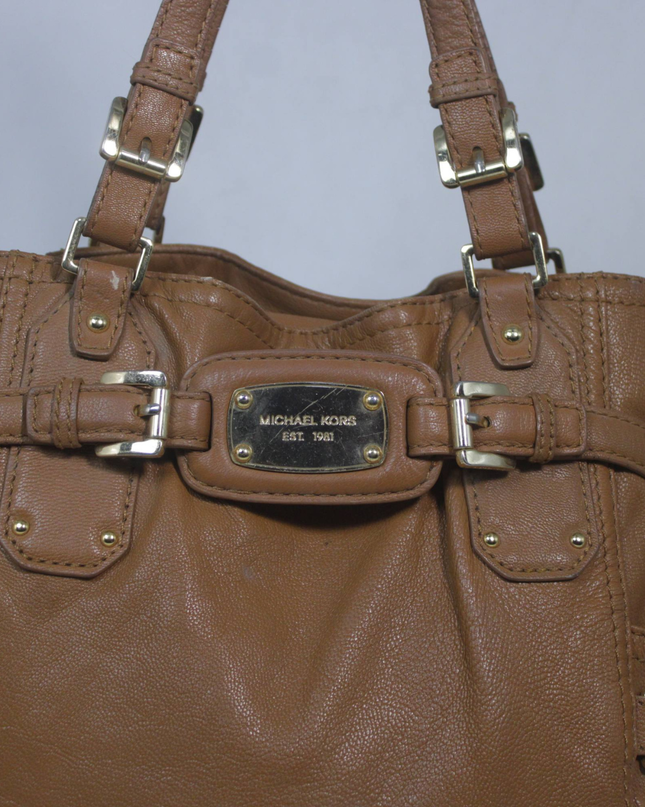 Michael Kors Brown Pebble Leather Buckle Satchel