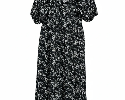 ASOS DESIGN Black Floral Puff Sleeve Midi Dress