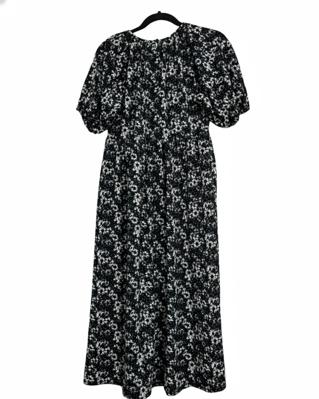 ASOS DESIGN Black Floral Puff Sleeve Midi Dress