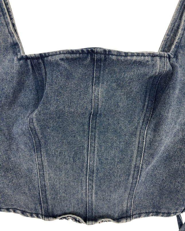 Altar'd State Lace-Up Corset Dark Wash Denim Crop Top - XS