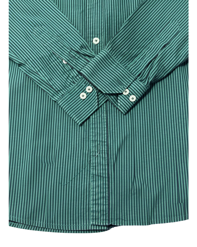 Ralph Lauren Green Striped Custom Fit Crest Shirt