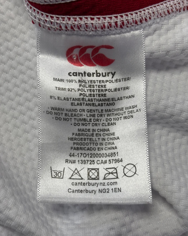 Canterbury White England Rugby V-Neck Performance Jersey
