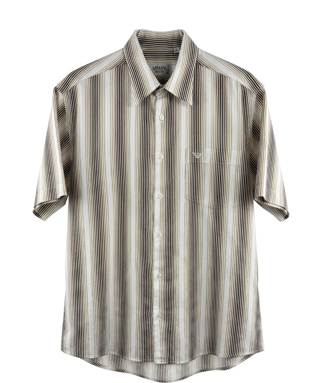 Armani Collezioni Brown Striped Short Sleeve Shirt