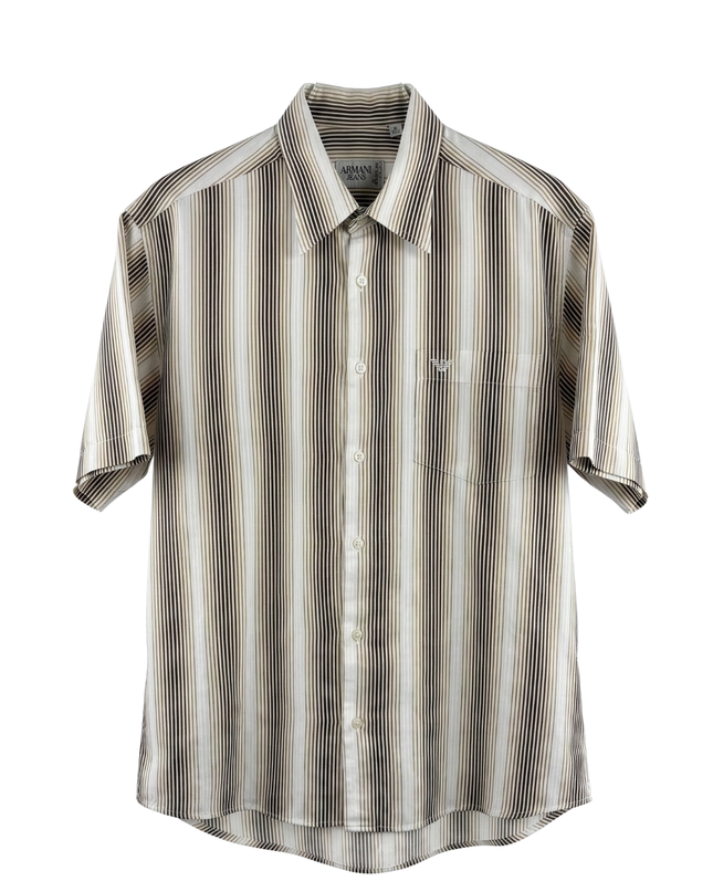 Armani Collezioni Brown Striped Short Sleeve Shirt