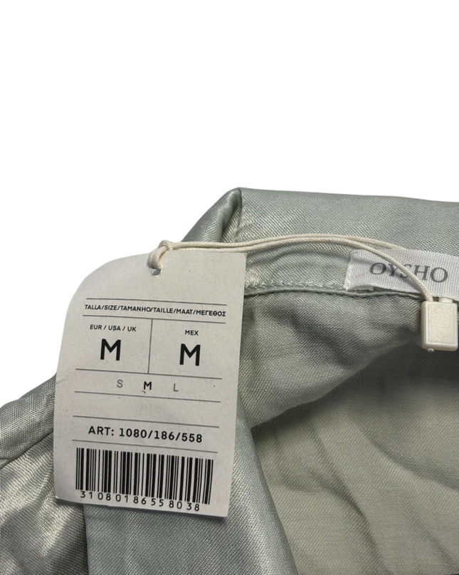 Oysho Sage Green Silky Viscose Button-Down Blouse W/Tags