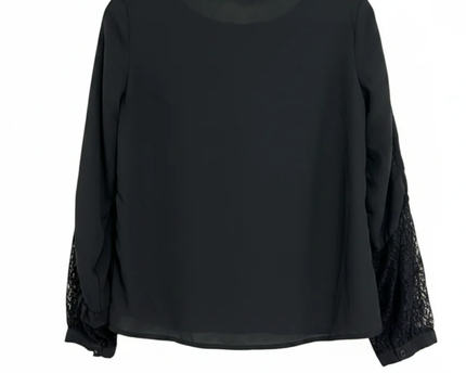 WHO WHAT WEAR Black Lace Ruffle Sleeve Blouse