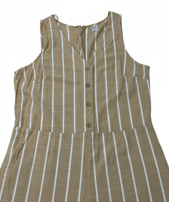 Anko Tan/White Striped Sleeveless V-Neck Wide Leg Jumpsuit