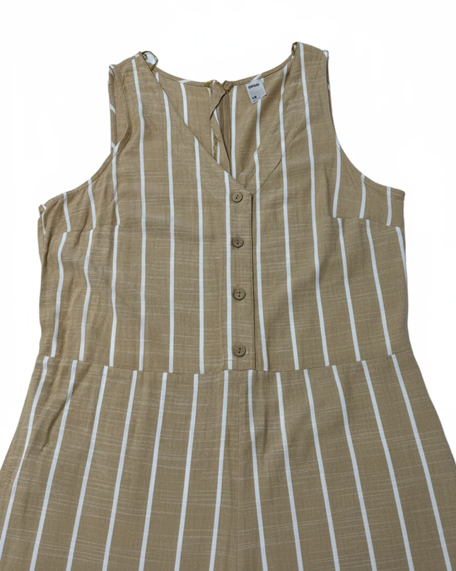 Anko Tan/White Striped Sleeveless V-Neck Wide Leg Jumpsuit