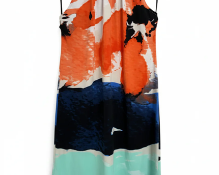 Alfani Multicolor Abstract Print Embellished Halter Neck Dress