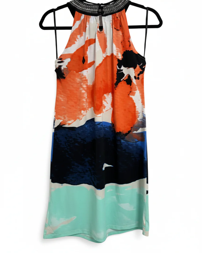 Alfani Multicolor Abstract Print Embellished Halter Neck Dress