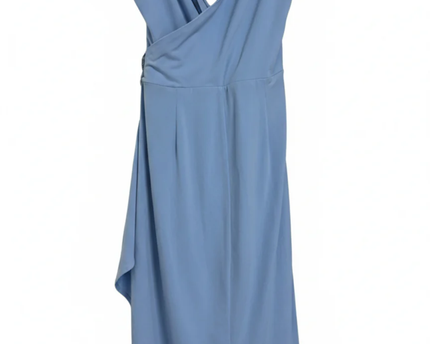 Calvin Klein Blue V-Neck Draped Midi Dress with Sequin Floral Accent