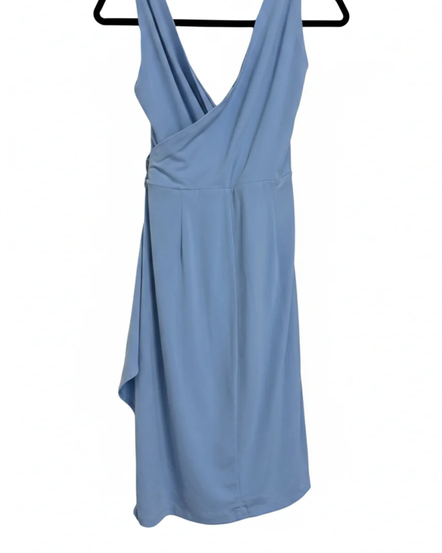 Calvin Klein Blue V-Neck Draped Midi Dress with Sequin Floral Accent