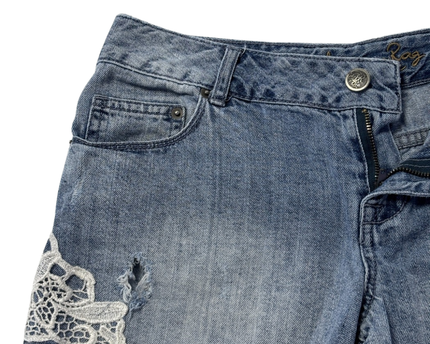 American Rag Cie Blue Distressed Denim Shorts with Lace Trim