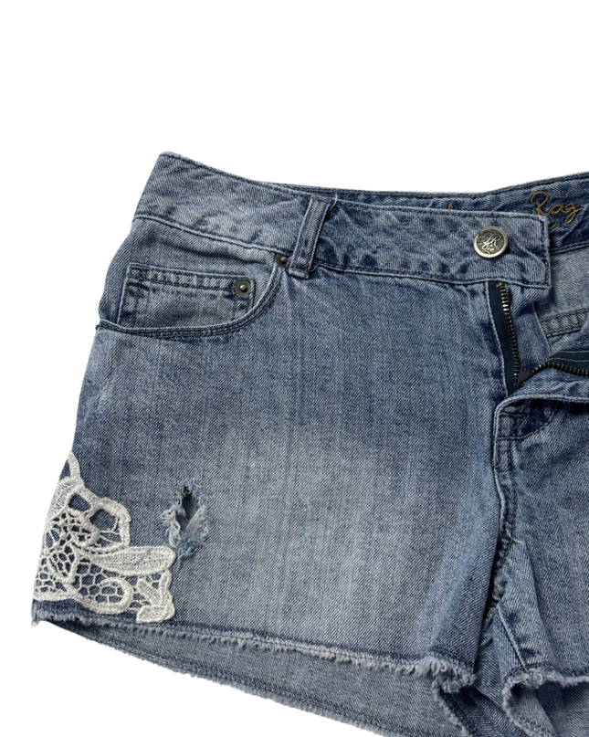 American Rag Cie Blue Distressed Denim Shorts with Lace Trim