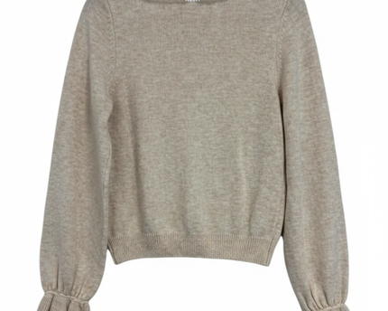 ONLY Beige Knit Cardigan with Delicate Lace Collar