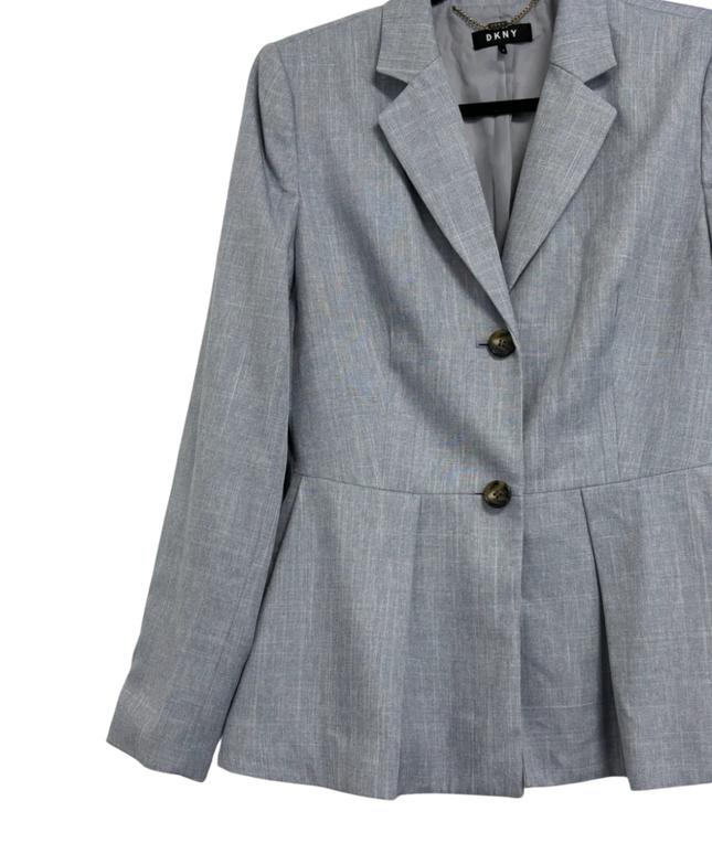 DKNY Blue Peplum Pleated Two-Button Blazer