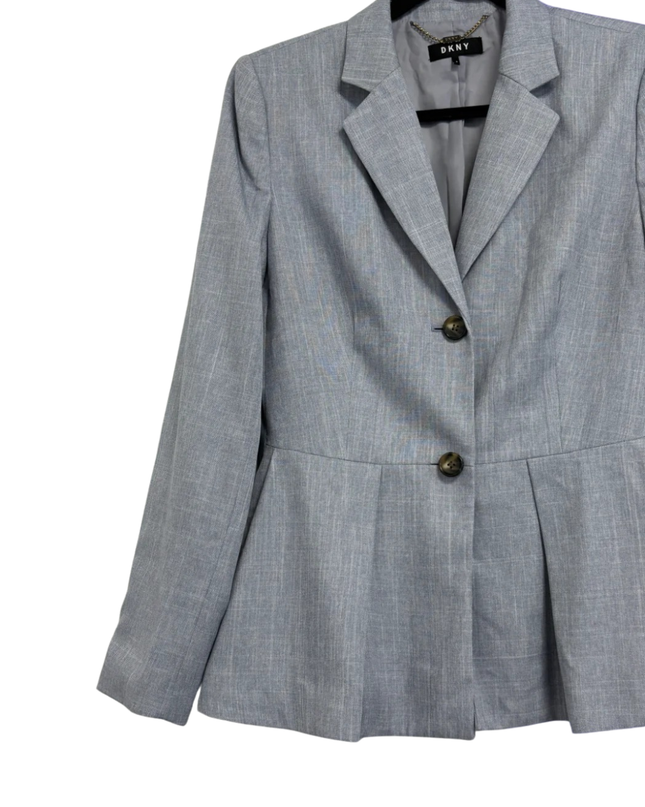 DKNY Blue Peplum Pleated Two-Button Blazer