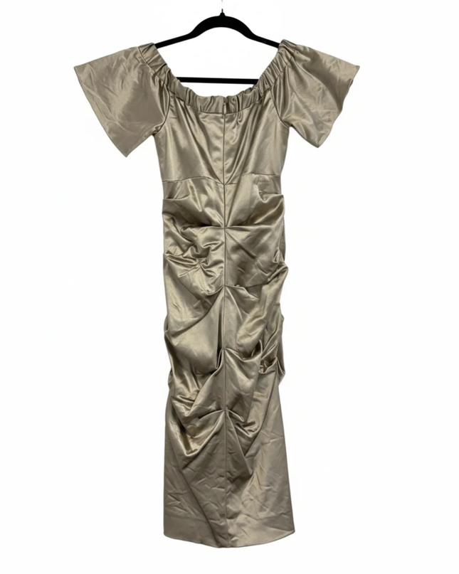 Nicole Miller Collection Champagne Ruched Off-The-Shoulder Dress